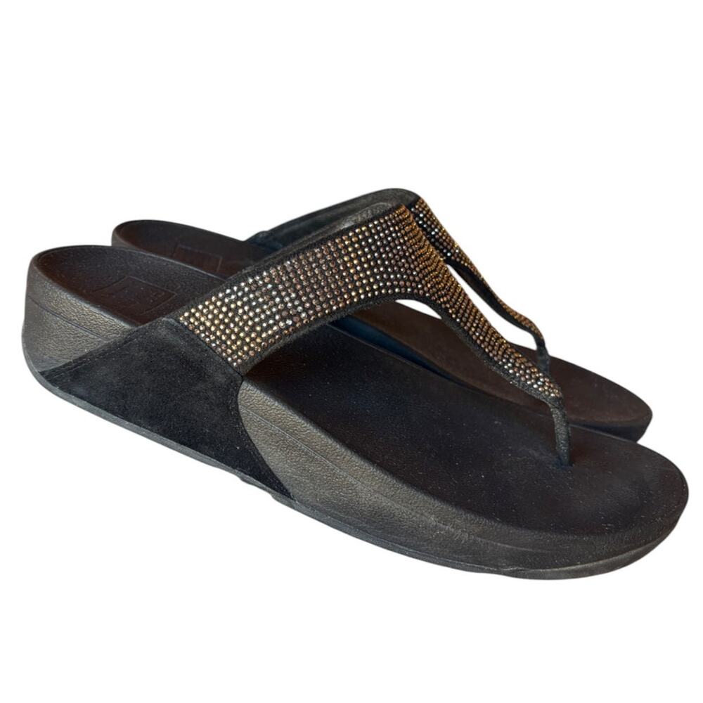 FitFlop Flip Flop Thong Sandals with Sparkly Dark Rhinestones Faux Suede size 10